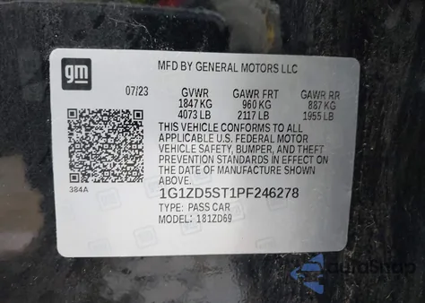 2023 Chevrolet Malibu Fwd 1Lt z USA, uszkodzony, nr VIN 1G1ZD5ST1PF246278